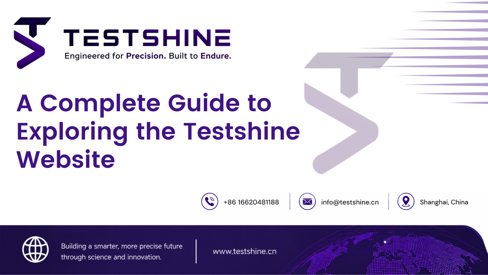 Testshine website homepage banner with the Precision Meets Reliability introduction